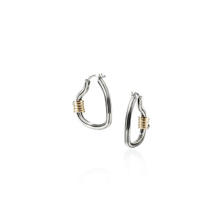 Bamboo Heart Hoops, Silver, Gold, Diamonds thumbnail