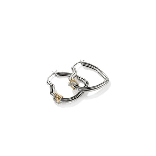 Bamboo Heart Hoops, Silver, Gold, Diamonds thumbnail