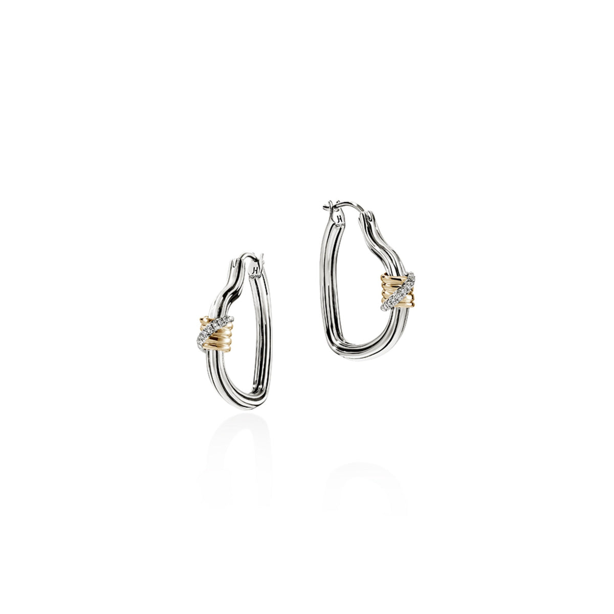 Bamboo Heart Hoops, Silver, Gold, Diamonds