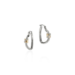 Bamboo Heart Hoops, Silver, Gold, Diamonds