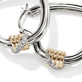 Bamboo Heart Hoops, Silver, Gold, Diamonds thumbnail