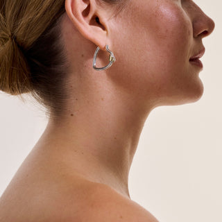 Bamboo Heart Hoops, Silver, Gold, Diamonds thumbnail