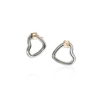 Bamboo Heart Earrings, Silver, Gold, Diamonds thumbnail