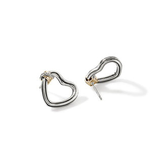 Bamboo Heart Earrings, Silver, Gold, Diamonds thumbnail