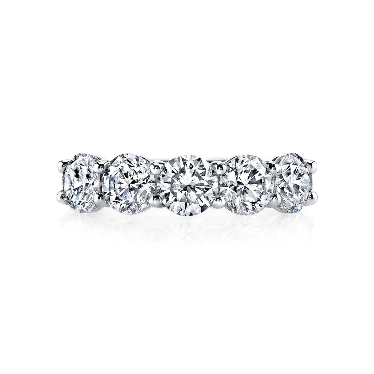 14K White Gold Five Stone Round Diamond Shared Prong Band, 1.65ct H-I, SI3