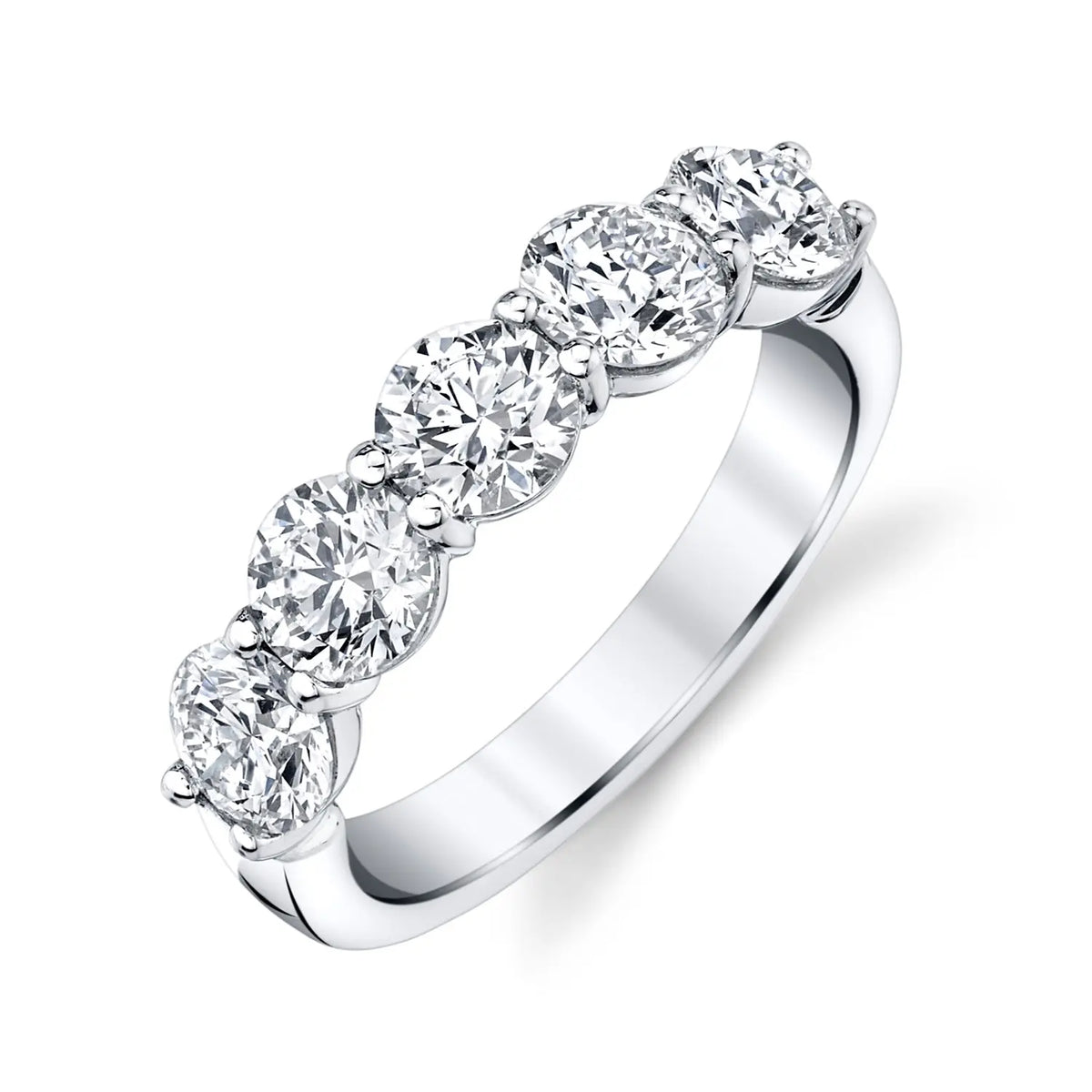 Platinum Five Stone Round Diamond Shared Prong Band, 2.5ct G-H, VS