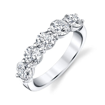 Platinum Five Stone Round Diamond Shared Prong Band, 2.5ct G-H, VS