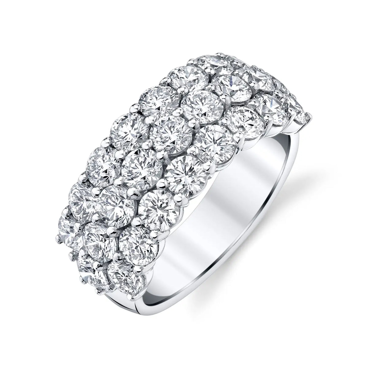 18K White Gold Three Row Round Diamond Prong-Set Band, 4ct G-H, SI1-SI2
