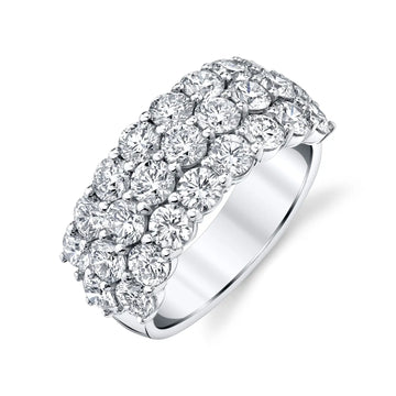 18K White Gold Three Row Round Diamond Prong-Set Band, 4ct G-H, SI1-SI2