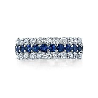 Platinum Three Row Round Sapphire and Diamond Prong-Set Band, 2.4ct G-H, SI1-SI2 thumbnail