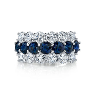 Platinum Three Row Round Sapphire and Diamond Prong-Set Band, 3.65ct G-H, SI1-SI2 thumbnail