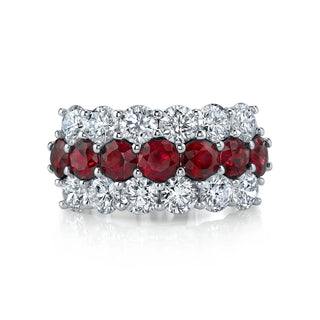 Platinum Three Row Round Ruby and Diamond Prong-Set Band, 3.6ct G-H, SI1-SI2 thumbnail