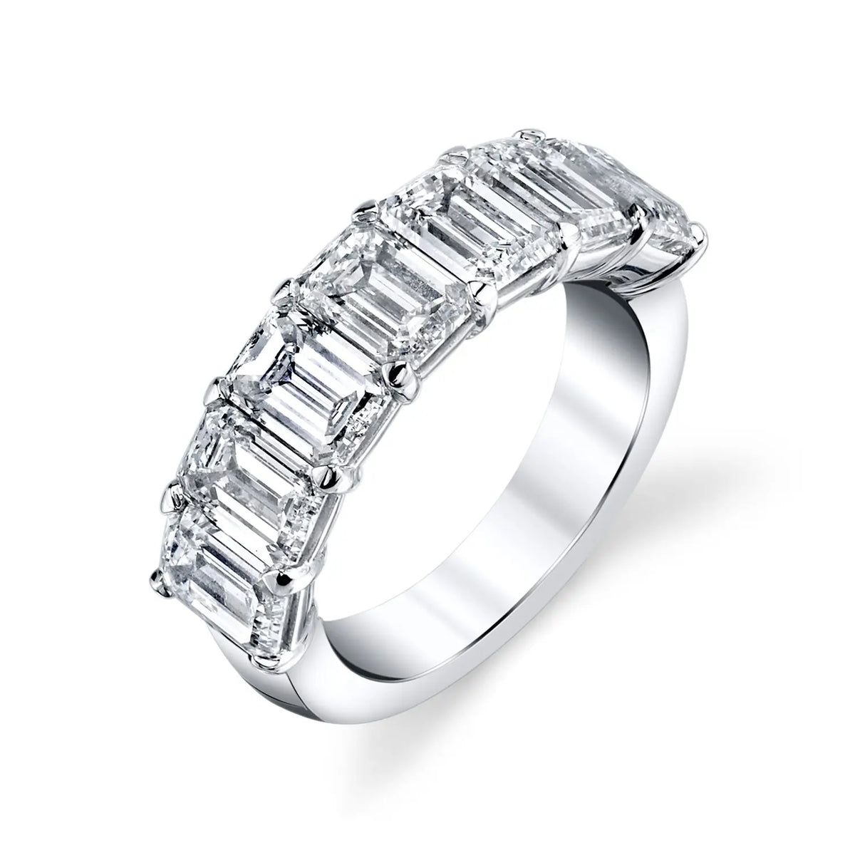 18K White Gold Seven Stone Emerald-Cut Diamond Shared Prong Band, 1.4ct G-H, VS