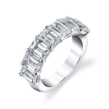 18K White Gold Seven Stone Emerald-Cut Diamond Shared Prong Band, 1.4ct G-H, VS