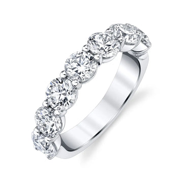 18K White Gold Seven Stone Round Diamond Shared Prong Band, 2.8ct G-H, SI1-SI2