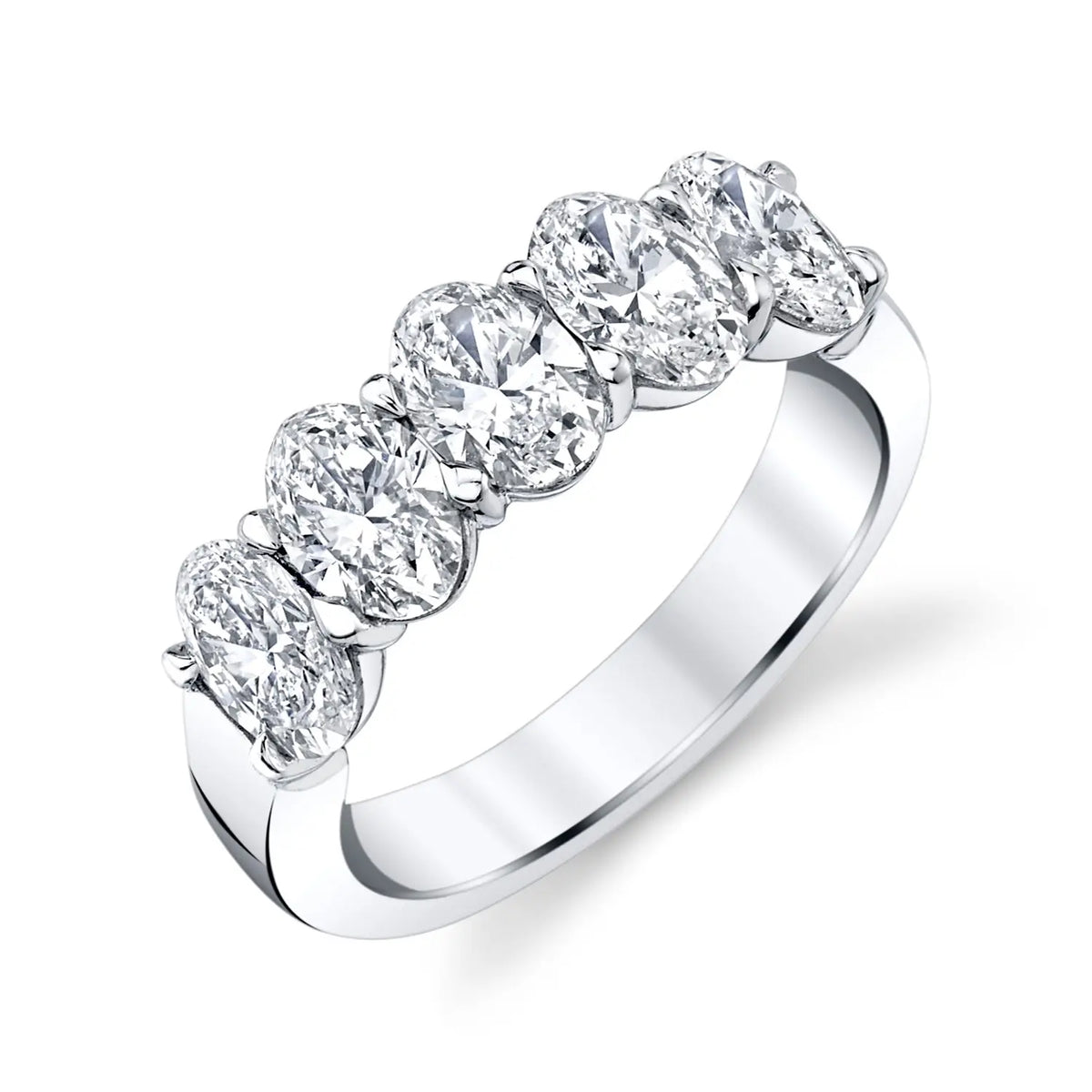 18K White Gold Five Stone Oval-Cut Diamond Shared Prong Band, 2ct G-H, VS