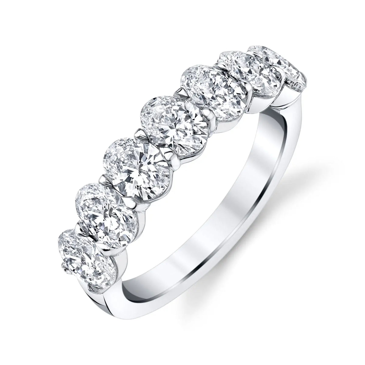Platinum Seven Stone Oval-Cut Diamond Shared Prong Band, 1.75ct G-H, VS