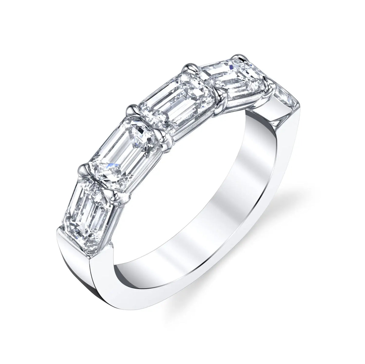 18K White Gold Larger East West Emerald-Cut Diamond Band, 2.25ct G-H, VS