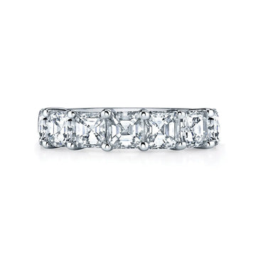 18K White Gold Seven Stone Asscher-Cut Diamond Shared Prong Band, 2.8ct G-H, VS