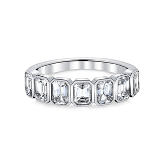 18K White Gold Seven Stone Emerald-Cut Diamond Bezel-Set Eternity Band, 2.3ct G-H, VS thumbnail