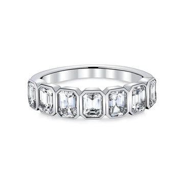 18K White Gold Seven Stone Emerald-Cut Diamond Bezel-Set Eternity Band, 2.3ct G-H, VS