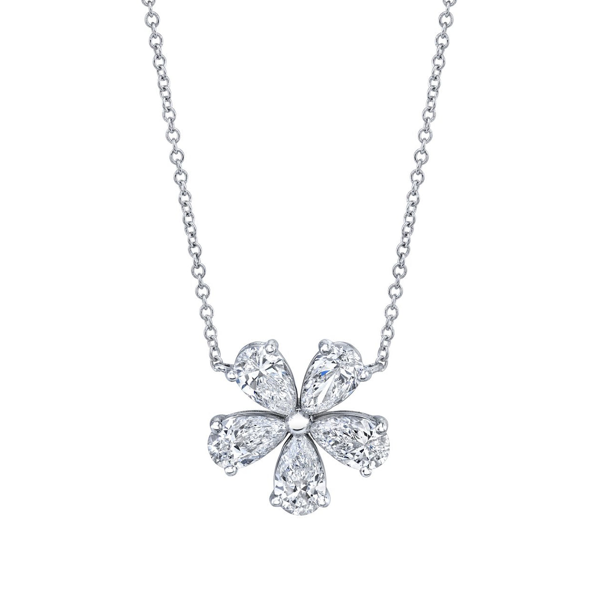 Norman Silverman 18K White Gold Pear Shape=1.22 Flower Pendant 16" G/H VS2 - F20021