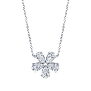 Norman Silverman 18K White Gold Pear Shape=1.22 Flower Pendant 16" G/H VS2 - F20021
