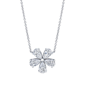 Norman Silverman 18K White Gold Pear Shape=1.22 Flower Pendant 16" G/H VS2 - F20021