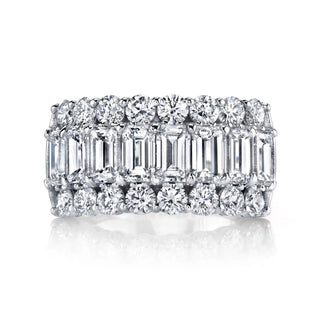 18K White Gold Three Row Shared Prong Round and Emerald Partway Band, 3.15ct GH, SI1-SI2 thumbnail