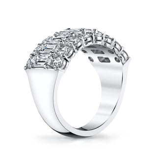 18K White Gold Three Row Shared Prong Round and Emerald Partway Band, 3.15ct GH, SI1-SI2 thumbnail