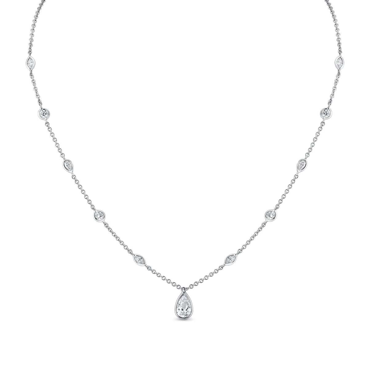 Norman Silverman 18K White Gold Pear Shape=0.82 Pendant 16" H/Si1 Gia - F20473