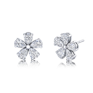 18K White Gold Pear Shape Flower Stud Earrings - F20654 thumbnail