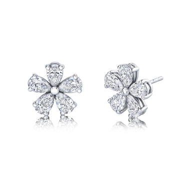 18K White Gold Pear Shape Flower Stud Earrings - F20654