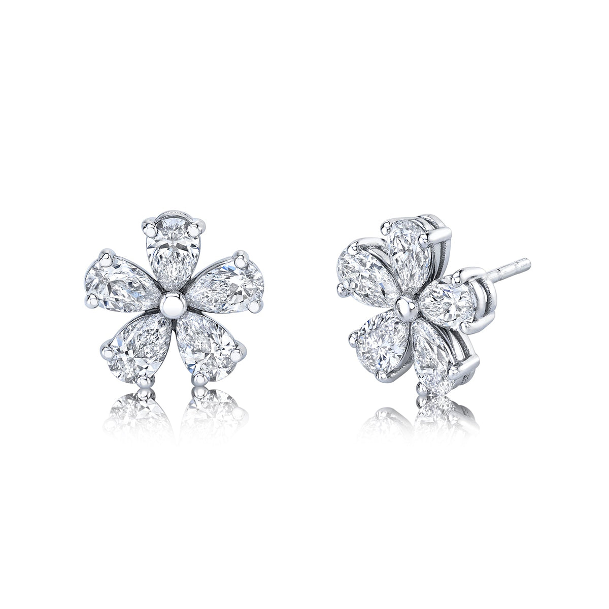 18K White Gold Pear Shape Flower Stud Earrings