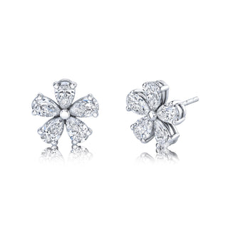 18K White Gold Pear Shape Flower Stud Earrings thumbnail