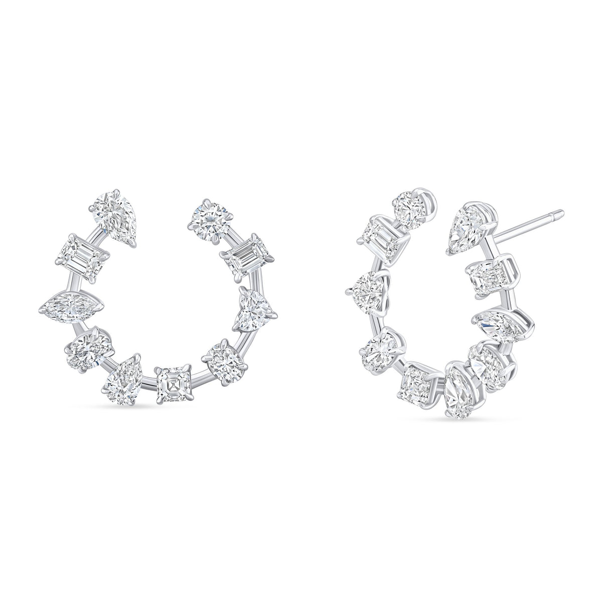 18K White Gold Fancy Shape Diamond Hoop Earrings - F21260