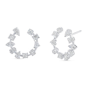 18K White Gold Fancy Shape Diamond Hoop Earrings - F21260