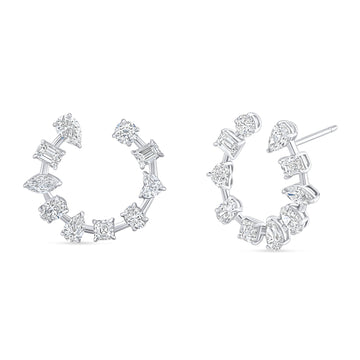18K White Gold Fancy Shape Diamond Hoop Earrings - F21260