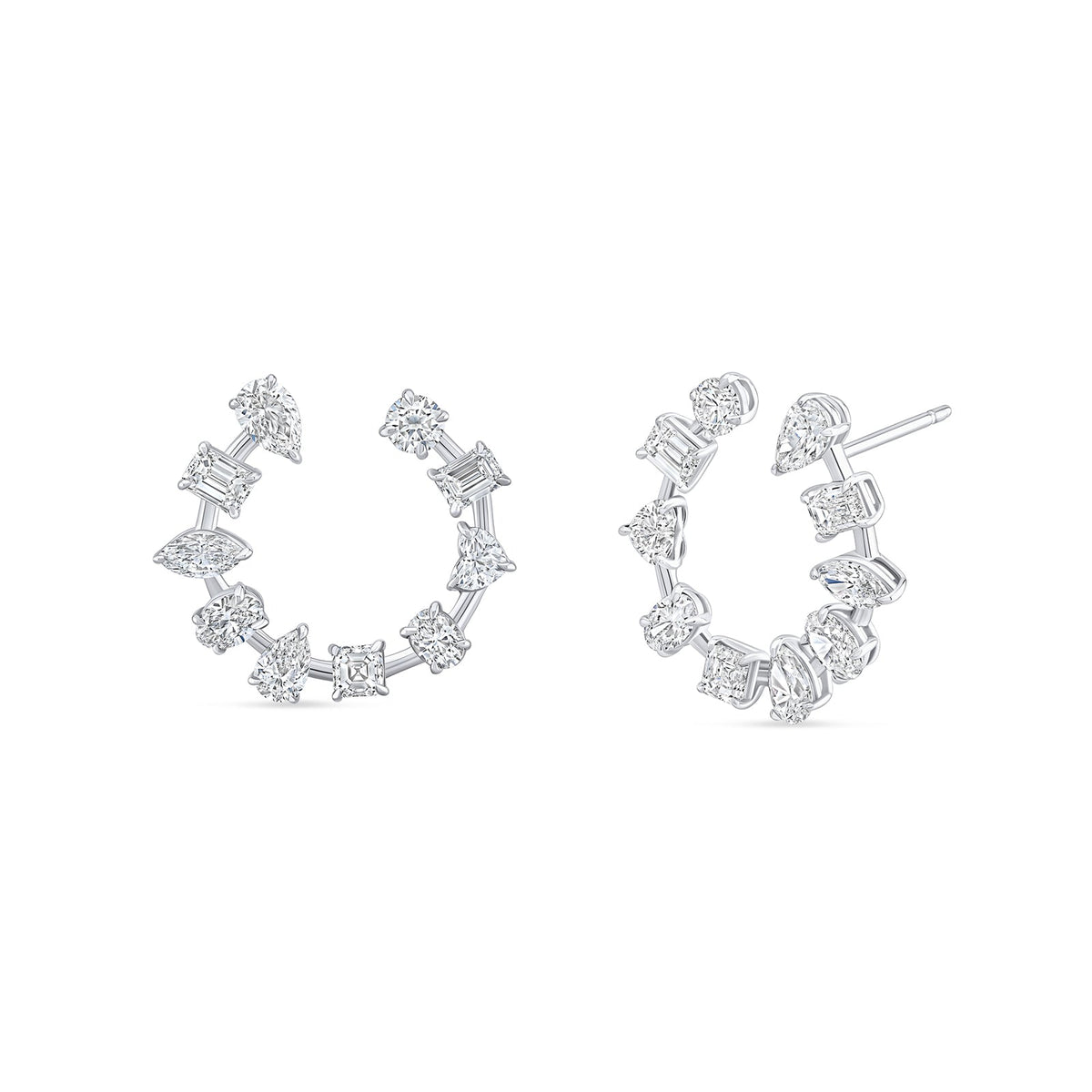 18K White Gold Fancy Shape Diamond Hoop Earrings
