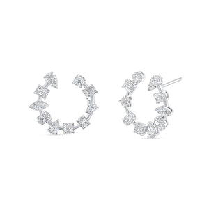 18K White Gold Fancy Shape Diamond Hoop Earrings