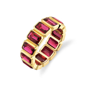 Norman Silverman 18K Yellow Gold Emerald Cut Ruby Bezel Eternity Band Sz 6.5 13Ru=7.40 - F21274
