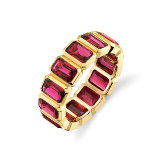 Norman Silverman 18K Yellow Gold Emerald Cut Ruby Bezel Eternity Band Sz 6.5 13Ru=7.40 - F21274 thumbnail