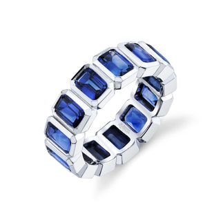 Norman Silverman 18K Yellow Gold Emerald Cut Blue Sapphire Bzl Eternity Band 13Bsa=7.78Ct - F21325 thumbnail