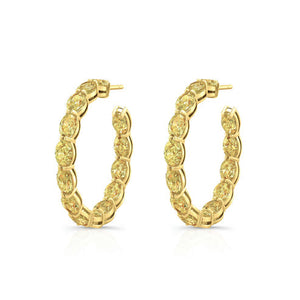 Oval Cut Yellow Diamond Hoop Earrings