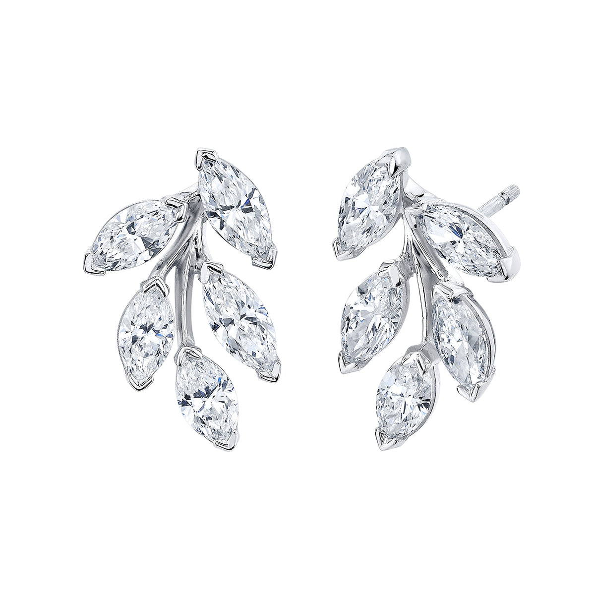 18K White Gold Leaf Diamond Earrings
