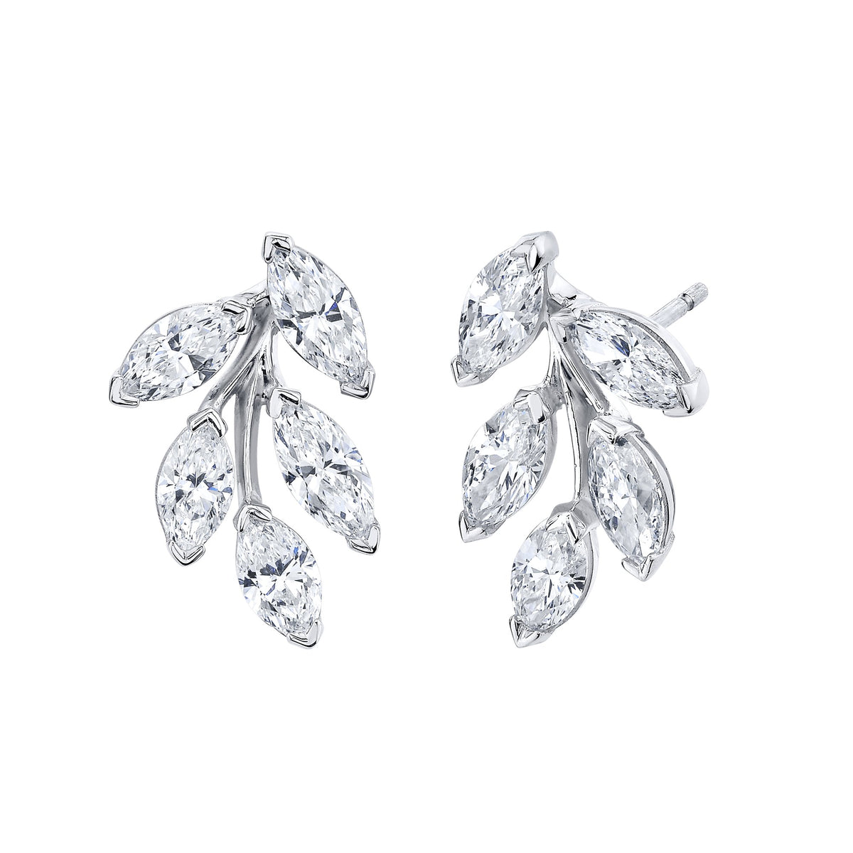 18K White Gold Leaf Diamond Earrings - F22481