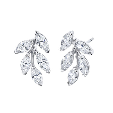 18K White Gold Leaf Diamond Earrings - F22481