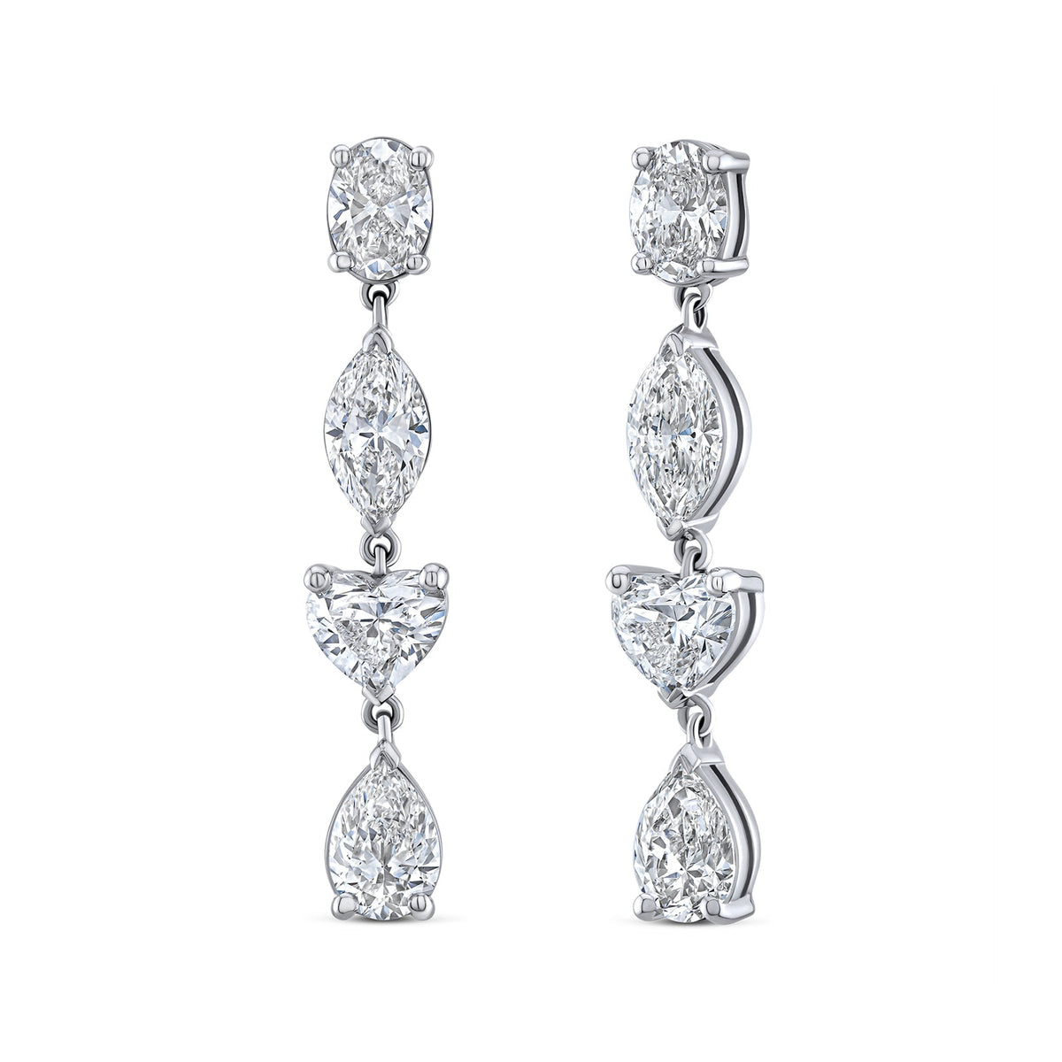 18K White Gold Fancy Shape Diamond Drop Earrings