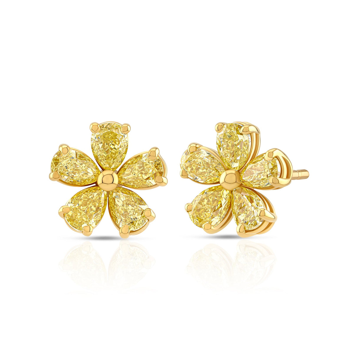 18K Yellow Gold Yellow Diamond Flower Earrings