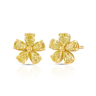 18K Yellow Gold Yellow Diamond Flower Earrings thumbnail